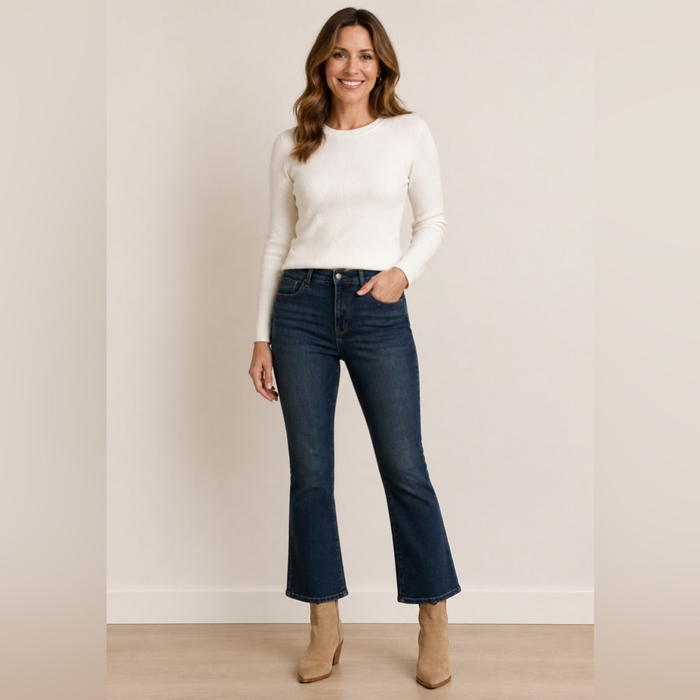 Laurie Felt Forever Denim Crop Baby Bell Jeans Size 14 Dark Wash Stretch